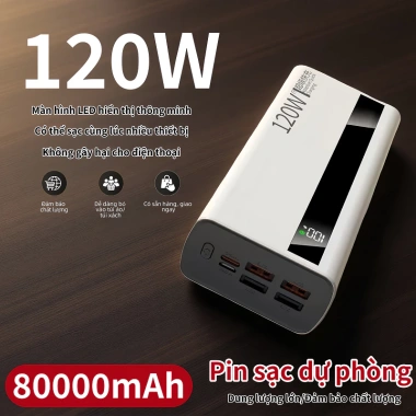 Sạc nhanh 120W 80.000mAh Nguồn di động - Phù hợp mọi điện thoại, Pin nhập khẩu hiệu suất cao - Giá 459.998₫