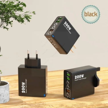 Sạc nhanh 200W 6 trong 1 - 3 USB + 3 PD, QC3.0, hỗ trợ EU/US/UK, du lịch