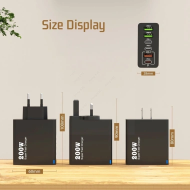 Sạc nhanh 200W 6 trong 1 - 3 USB + 3 PD, QC3.0, hỗ trợ EU/US/UK, du lịch 7 Sạc nhanh 200W 6 trong 1 - 3 USB + 3 PD, QC3.0, hỗ trợ EU/US/UK, du lịch 7