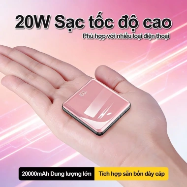 Sạc nhanh 20W 20.000mAh tích hợp 4 cáp, bật LED 3s - Lõi mạnh, an toàn, 299.999đ