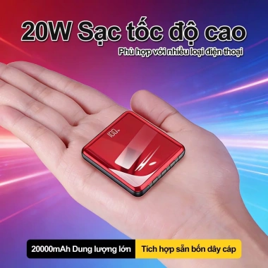Sạc nhanh 20W 20.000mAh tích hợp 4 cáp, bật LED 3s - Lõi mạnh, an toàn, 299.999đ