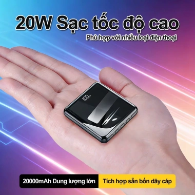 Sạc nhanh 20W 20.000mAh tích hợp 4 cáp, bật LED 3s - Lõi mạnh, an toàn, 299.999đ 3 Sạc nhanh 20W 20.000mAh tích hợp 4 cáp, bật LED 3s - Lõi mạnh, an toàn, 299.999đ 3