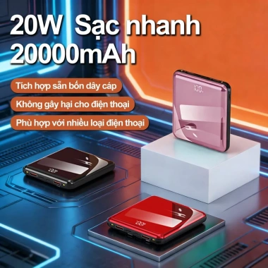 Sạc nhanh 20W 20.000mAh tích hợp 4 cáp, bật LED 3s - Lõi mạnh, an toàn, 299.999đ