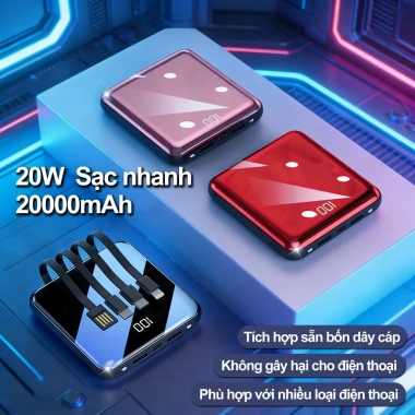 Sạc nhanh 20W 20.000mAh tích hợp 4 cáp, bật LED 3s - Lõi mạnh, an toàn, 299.999đ