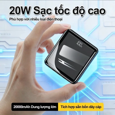 Sạc nhanh 20W 20.000mAh tích hợp 4 cáp, bật LED 3s - Lõi mạnh, an toàn, 299.999đ