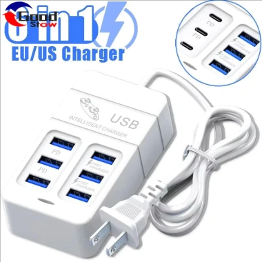 Sạc nhanh 6 cổng PD 3.0, cáp mở rộng 100cm, điện áp kép, bảo vệ đa năng USB Trắng - chỉ 98.010 đ