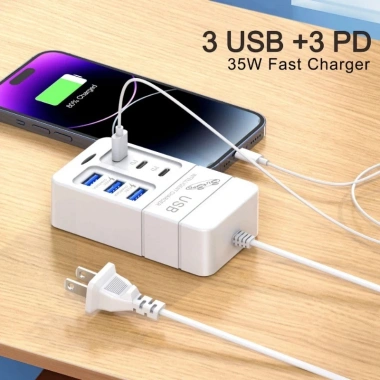Sạc nhanh 6 cổng PD 3.0, cáp mở rộng 100cm, điện áp kép, bảo vệ đa năng USB Trắng - chỉ 98.010 đ 3 Sạc nhanh 6 cổng PD 3.0, cáp mở rộng 100cm, điện áp kép, bảo vệ đa năng USB Trắng - chỉ 98.010 đ 3