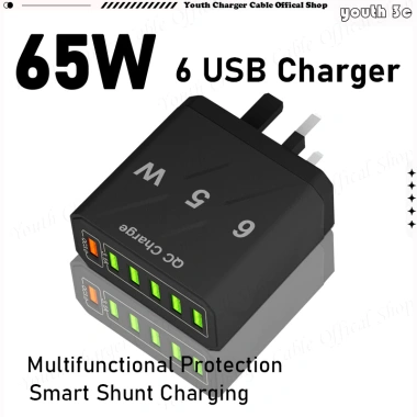 Sạc Nhanh 65W Dạ Quang 6 USB (3.1A) + QC3.0, Bộ Chuyển Đổi Du Lịch EU/Mỹ/Anh - 132.825₫