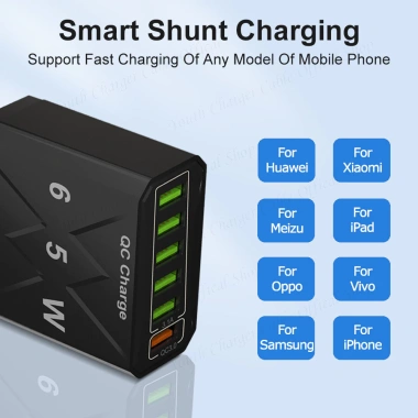 Sạc Nhanh 65W Dạ Quang 6 USB (3.1A) + QC3.0, Bộ Chuyển Đổi Du Lịch EU/Mỹ/Anh - 132.825₫