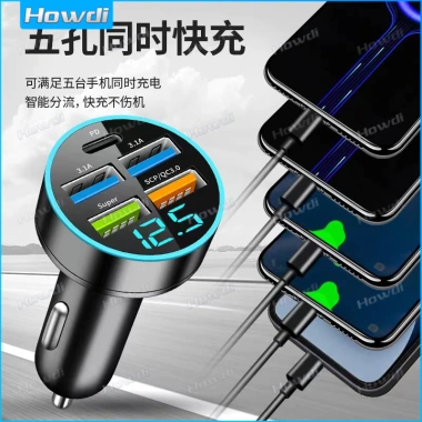 Sạc Nhanh 66W 4 Cổng USB 3.0 PD Loại C cho Xe Hơi Adapter Sạc Điện Thoại Ô Tô 2