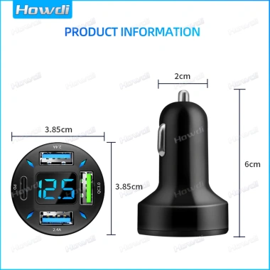 Sạc Nhanh 66W 4 Cổng USB 3.0 PD Loại C cho Xe Hơi Adapter Sạc Điện Thoại Ô Tô 6