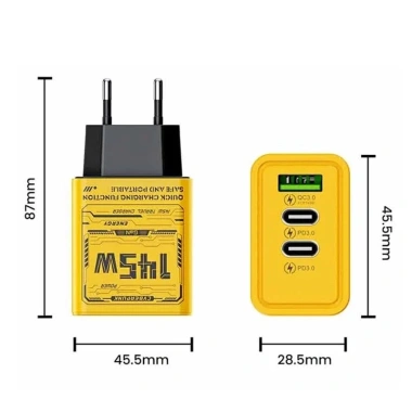 Sạc Nhanh GaN 145W 3 Cổng USB C QC 3.0 Du Lịch Ngoài Trời Ưu Đãi 55.850₫