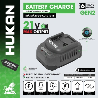 Sạc Nhanh HUKAN G2-ADT21.015 21V 1.5-2.0Ah có quạt tản nhiệt, 110-240V, giá chỉ 203.000₫ 9 Sạc Nhanh HUKAN G2-ADT21.015 21V 1.5-2.0Ah có quạt tản nhiệt, 110-240V, giá chỉ 203.000₫ 9