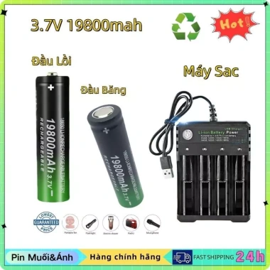 Sạc Pin 18.650 19.800mAh 3.7V Chính Hãng - Dung Lượng Cao, Kèm Bộ Sạc Lithium Có Thể Sạc Lại