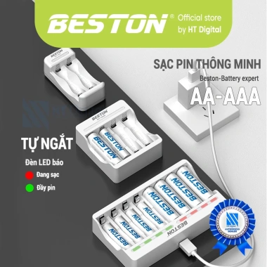 Sạc Pin AA AAA Beston C9.009/9.010 Tự Ngắt 2A‑3A Ni‑MH 1.2V, Sạc đồng thời 4‑8 viên, Giá 59.000₫