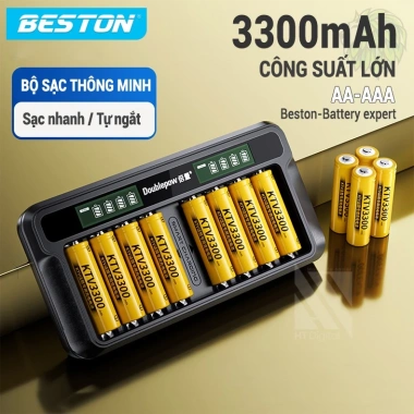 Sạc Pin AA AAA Doublepow DP-UKL578 - Sạc Nhanh Tự Ngắt, Pin 3.300mAh Dùng Cho Micro & Đồ Chơi