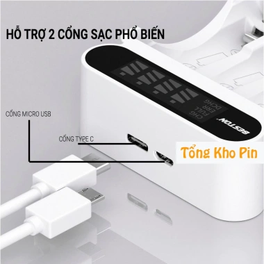 Sạc Pin AA/AAA C9.023L C9.024L - Sạc nhanh Type‑C, tự ngắt, đèn báo, micro & remote, 79.000₫