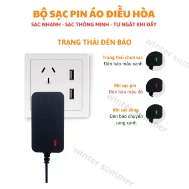 Sạc Pin Áo Điều Hòa Gifv LED Tự Ngắt Khi Đầy - Sạc Nhanh 2A/1.5A, Giá 45.000 VND 2