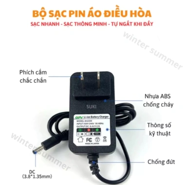 Sạc Pin Áo Điều Hòa Gifv LED Tự Ngắt Khi Đầy - Sạc Nhanh 2A/1.5A, Giá 45.000 VND 4