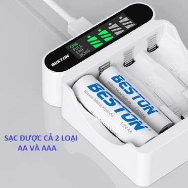 Sạc pin Beston C9.023L AA/AAA sạc nhanh, LCD hiển thị, tự ngắt khi đầy - Dùng cho micro, remote, giảm còn 60k