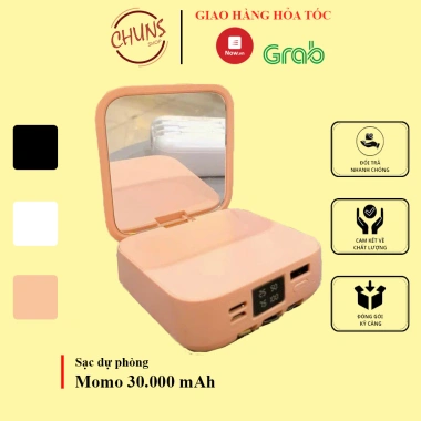 Sạc Pin Dự Phòng Momo 30.000 mAh – Gương Trang Điểm tích hợp, kèm 3 dây cáp sạc, giá chỉ 500.000đ