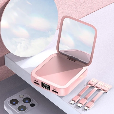 Sạc Pin Dự Phòng Momo 30.000 mAh – Gương Trang Điểm tích hợp, kèm 3 dây cáp sạc, giá chỉ 500.000đ