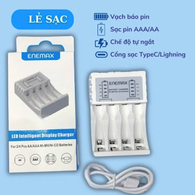 Sạc Pin Enemax 2 Đáy 4 Cổng + Dây, Tự Ngắt Báo Pin, Sạc Nhanh An Toàn - 159.000đ