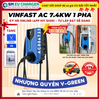 Sạc xe điện VINFAST 7.4kW 1 pha AC nhượng quyền VF5‑VF9 Herio – Giá ưu đãi 16 triệu
