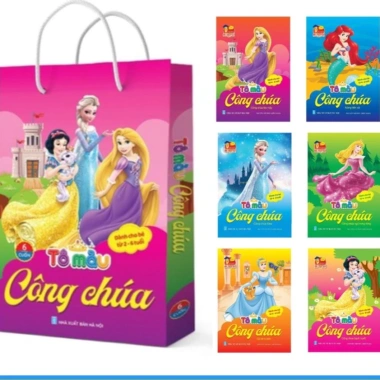 Sách tô màu công chúa 6 cuốn cho bé 2-6 tuổi - kèm sáp 12 màu, giảm giá 35.000₫ 10