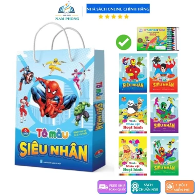 Sách Tô Màu Siêu Nhân Hoạt Hình 2-6 tuổi - Túi 6 cuốn + Sáp 12 màu, Giá 38.000₫