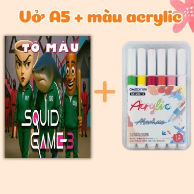 Sách tô màu Tung Tung Tung Sahur Squid Game 3 cho bé - giấy dày không lem, sáng tạo