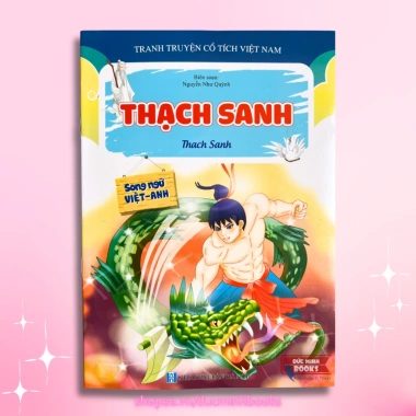 Sách truyện tranh Thạch Sanh song ngữ Việt Anh, truyện cổ tích màu đẹp, 15.000 cho bé