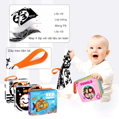Sách Vải Bé Sơ Sinh An Toàn 8 Mặt Sột Soạt - Phát Triển Đa Giác Quan, Giá 35.000đ