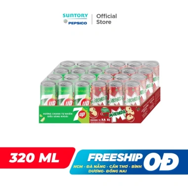Sale 3.3 Thùng 24 Lon Nước Ngọt Mix 7Up Mirinda Xá Xị 320ml Giá chỉ 224.000đ