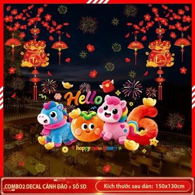 SALE Decal Trang Trí Tết Hít Tĩnh Điện Cành Mai Đào Đỏ - Giá Chỉ 55.000₫