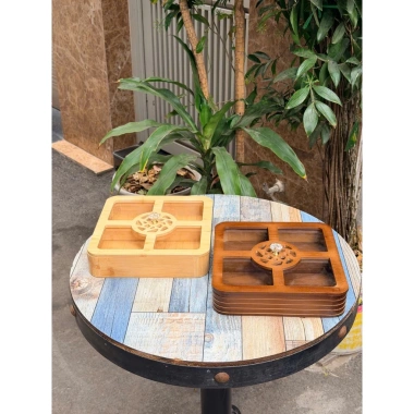 SALE Khay hũ đựng bánh kẹo mứt gỗ óc chó nâu vuông tròn cho tết và đám cưới, 269k