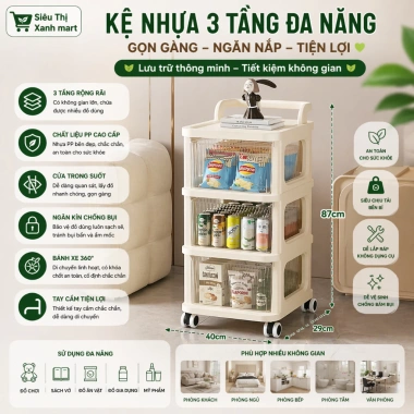 SALE MẠNH Kệ Đa Năng 3-5 Tầng Có Bánh Xe - Giá Đựng Đồ Chống Bụi, Spa, Văn Phòng, Bỉm Sữa 425k