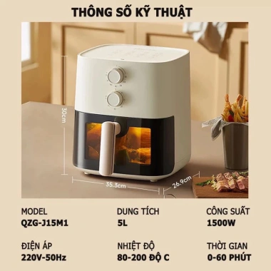 SALE Nồi chiên không dầu Bear 5L 1.500W điều chỉnh nhiệt thời gian núm cơ, BH 12 tháng - Giá chỉ 1.035.000₫ 4