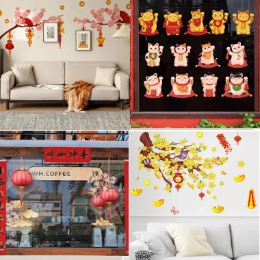 Sale rẻ Decal Tết 2.024 - Hình dán rèm hoa lồng, đèn, con rồng, năm mới 32,250đ