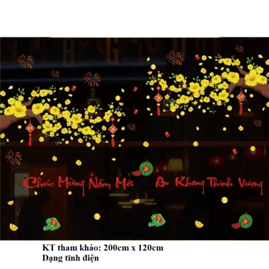 Sale rẻ Decal Tết 2.024 - Hình dán rèm hoa lồng, đèn, con rồng, năm mới 32,250đ 3