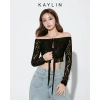 SALE SỐC Áo Croptop Kaylin lưới trễ vai tay dài nơ, thun gợi cảm - 207.000 VNĐ 2