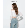 SALE SỐC Áo Croptop Kaylin lưới trễ vai tay dài nơ, thun gợi cảm - 207.000 VNĐ 3