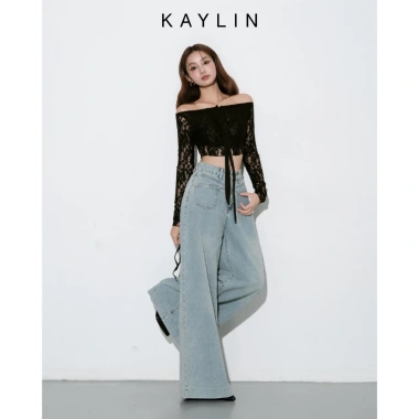 SALE SỐC Áo Croptop Kaylin lưới trễ vai tay dài nơ, thun gợi cảm - 207.000 VNĐ