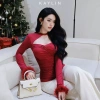 SALE SỐC Áo Kaylin hỡ ngực tay dài, lông phối, thun lụa co giãn, gợi cảm - 228k N2.188