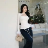 SALE SỐC Áo Kaylin hỡ ngực tay dài, lông phối, thun lụa co giãn, gợi cảm - 228k N2.188 4