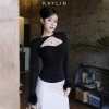SALE SỐC Áo Kaylin hỡ ngực tay dài, lông phối, thun lụa co giãn, gợi cảm - 228k N2.188 9