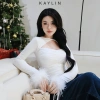 SALE SỐC Áo Kaylin hỡ ngực tay dài, lông phối, thun lụa co giãn, gợi cảm - 228k N2.188 10