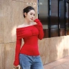 [SALE SỐC] Áo kiểu KAYLIN trễ vai đính nơ, vải thun gân cotton giãn, gợi cảm - N2.333