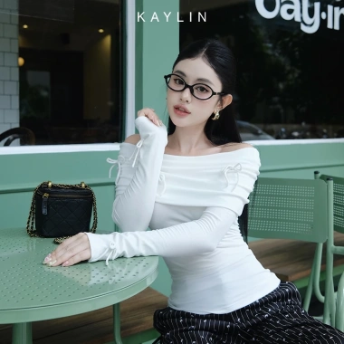 [SALE SỐC] Áo kiểu KAYLIN trễ vai đính nơ, vải thun gân cotton giãn, gợi cảm - N2.333 3