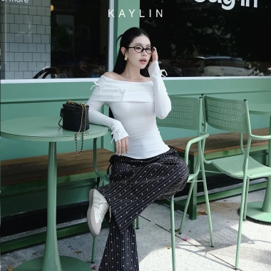 [SALE SỐC] Áo kiểu KAYLIN trễ vai đính nơ, vải thun gân cotton giãn, gợi cảm - N2.333 4